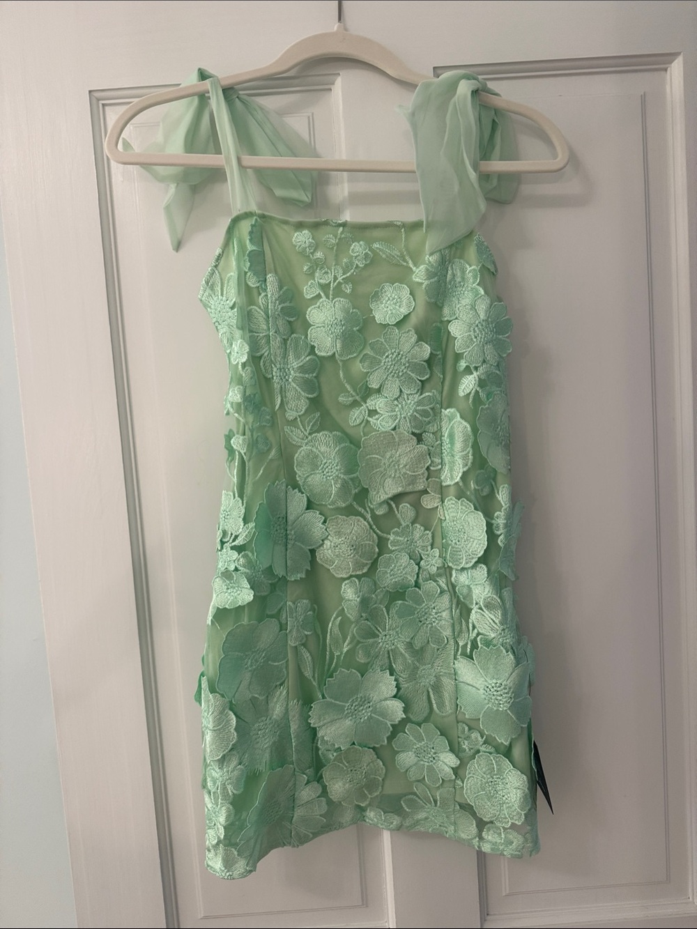 Lulu's Mint Green Floral Lace Mini Dress with Tie Straps